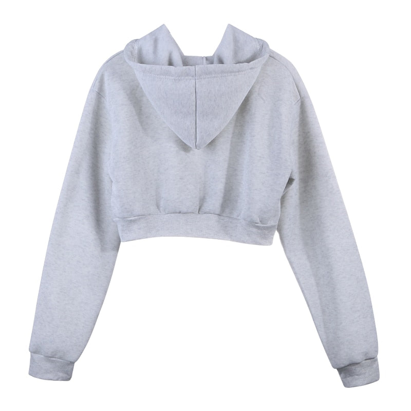 Women Solid Crop Top Hoodie
