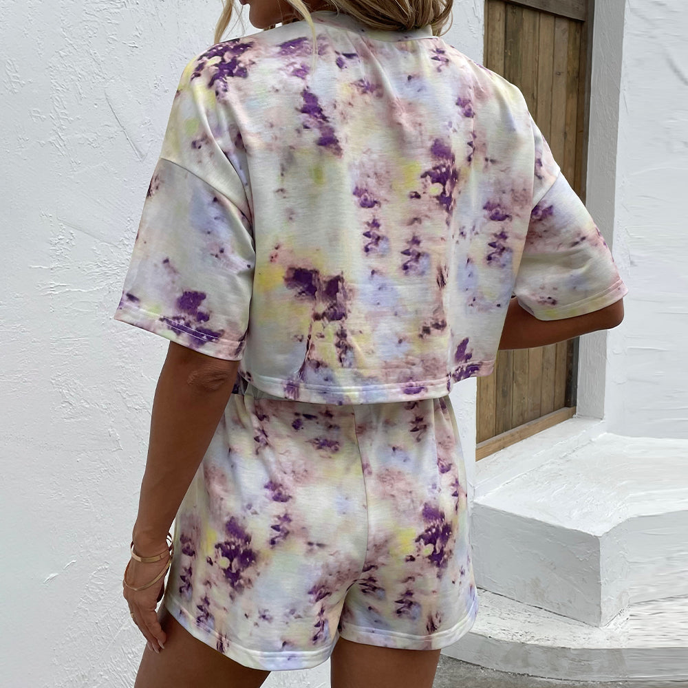 Tie Dye Round Neck Top and Shorts Set