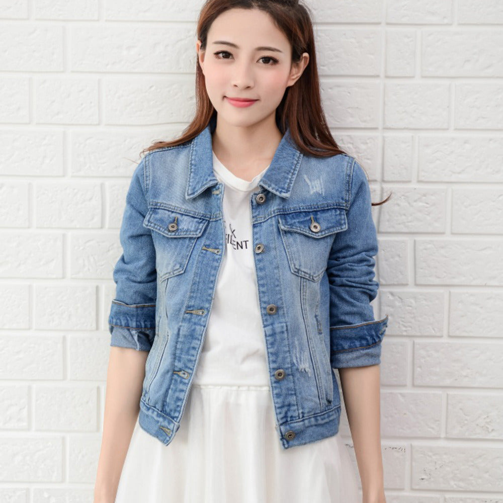 Denim Casual Ripped  Coat