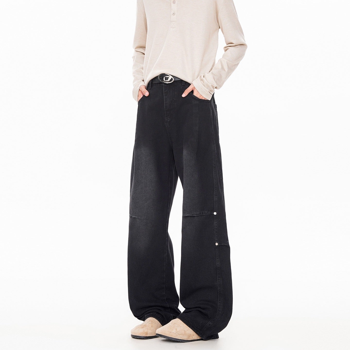 Men Streetwear Washed Denim Pants