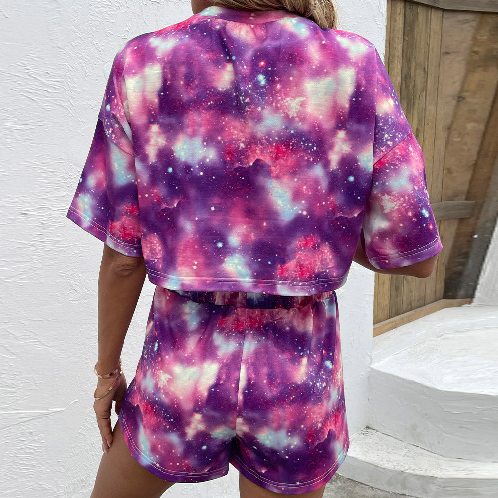 Tie Dye Round Neck Top and Shorts Set