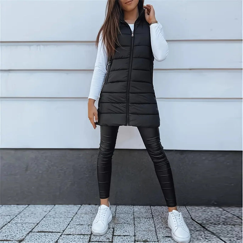 Women's Sleeveless Hooded Vest With Pockets
