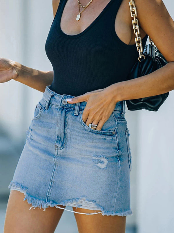 Women's Casual Ripped Denim Skirt