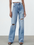 New High Waist versatile ripped blue wide leg jeans