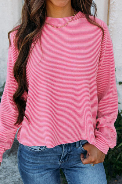 Striped Round Neck Long SleeveTop