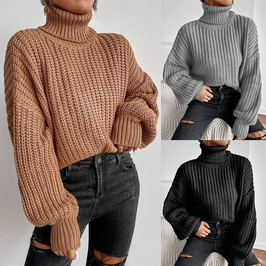 Long Sleeve Loose Pullover Turtleneck Sweater - Talk to the tee store
