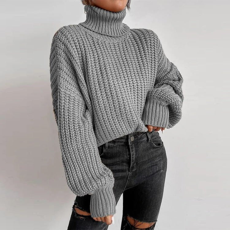 Long Sleeve Loose Pullover Turtleneck Sweater - Talk to the tee store
