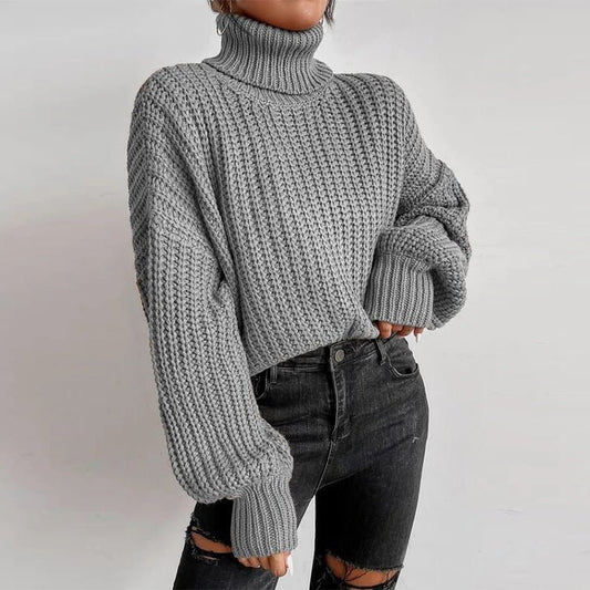 Long Sleeve Loose Pullover Turtleneck Sweater - Talk to the tee store