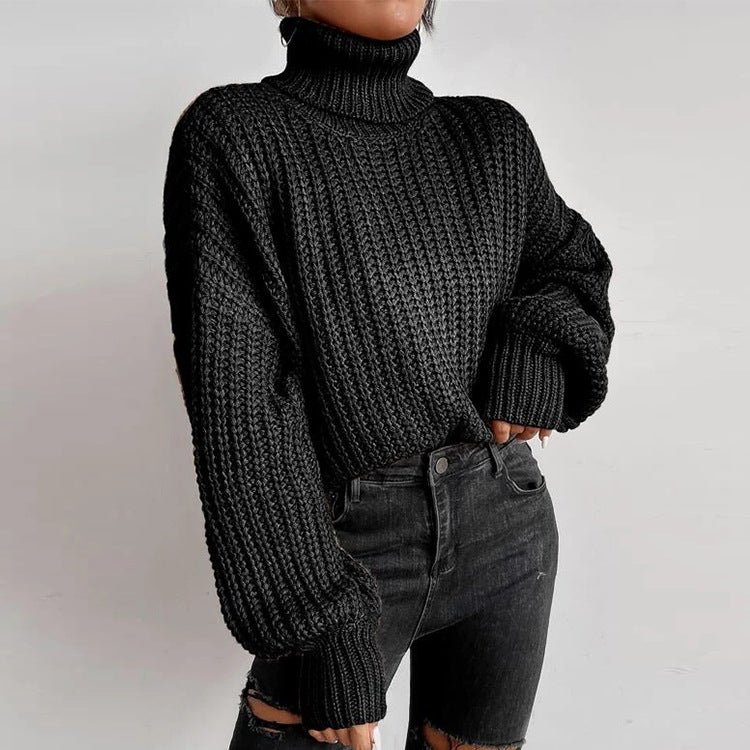 Long Sleeve Loose Pullover Turtleneck Sweater - Talk to the tee store