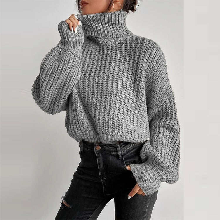 Long Sleeve Loose Pullover Turtleneck Sweater - Talk to the tee store
