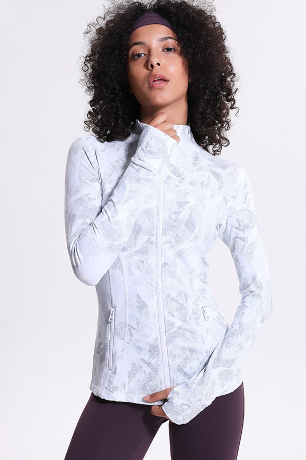 Printed Zip Up Thumbhole Sleeve Sports Jacket - Talk to the tee store