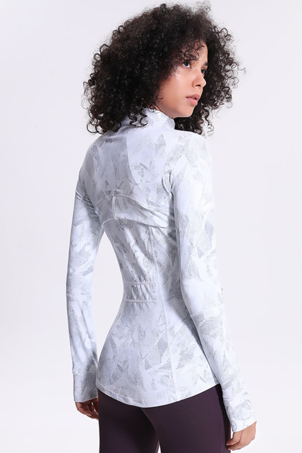 Printed Zip Up Thumbhole Sleeve Sports Jacket - Talk to the tee store