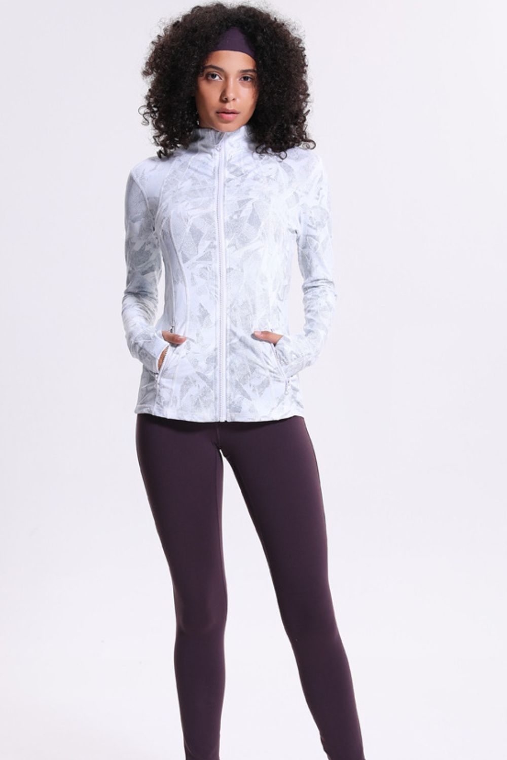 Printed Zip Up Thumbhole Sleeve Sports Jacket - Talk to the tee store