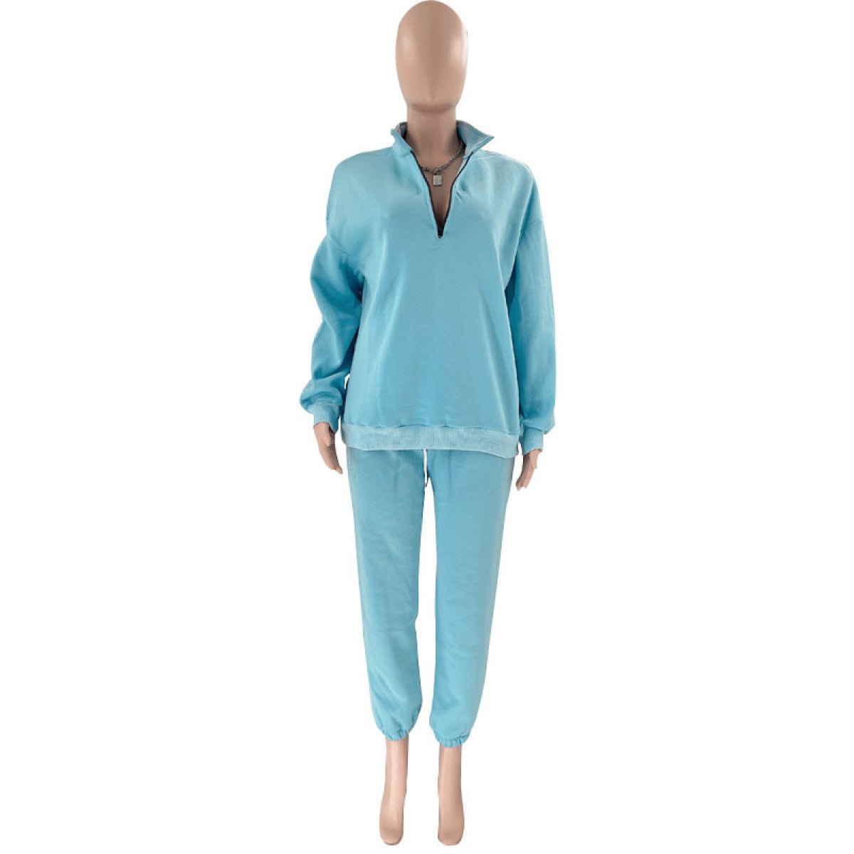 Stand-Up Collar Zipper Pullover Long-Sleeved Sweatshirts & Tie Pants Sets - Talk to the tee store