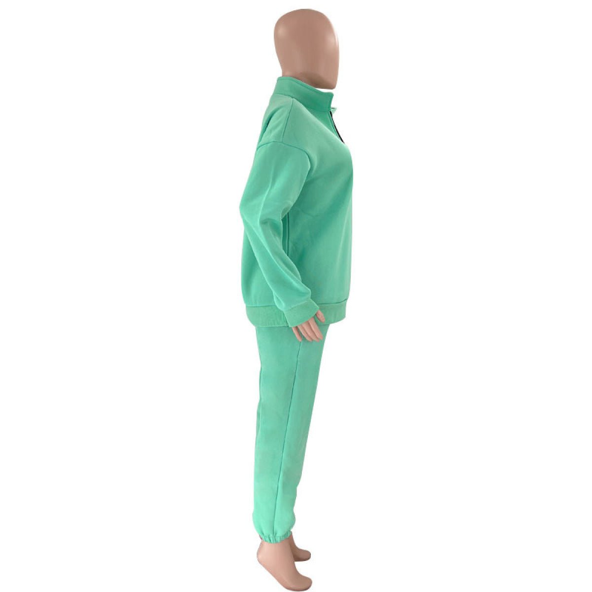 Stand-Up Collar Zipper Pullover Long-Sleeved Sweatshirts & Tie Pants Sets - Talk to the tee store