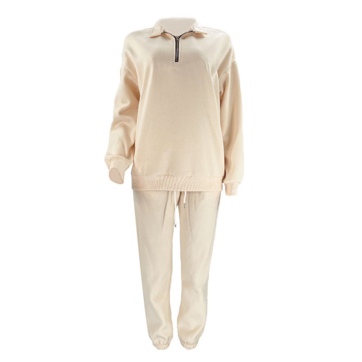 Stand-Up Collar Zipper Pullover Long-Sleeved Sweatshirts & Tie Pants Sets - Talk to the tee store