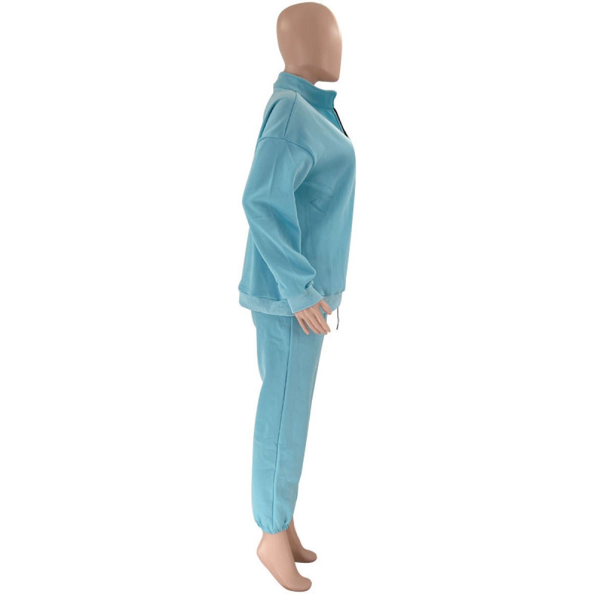 Stand-Up Collar Zipper Pullover Long-Sleeved Sweatshirts & Tie Pants Sets - Talk to the tee store