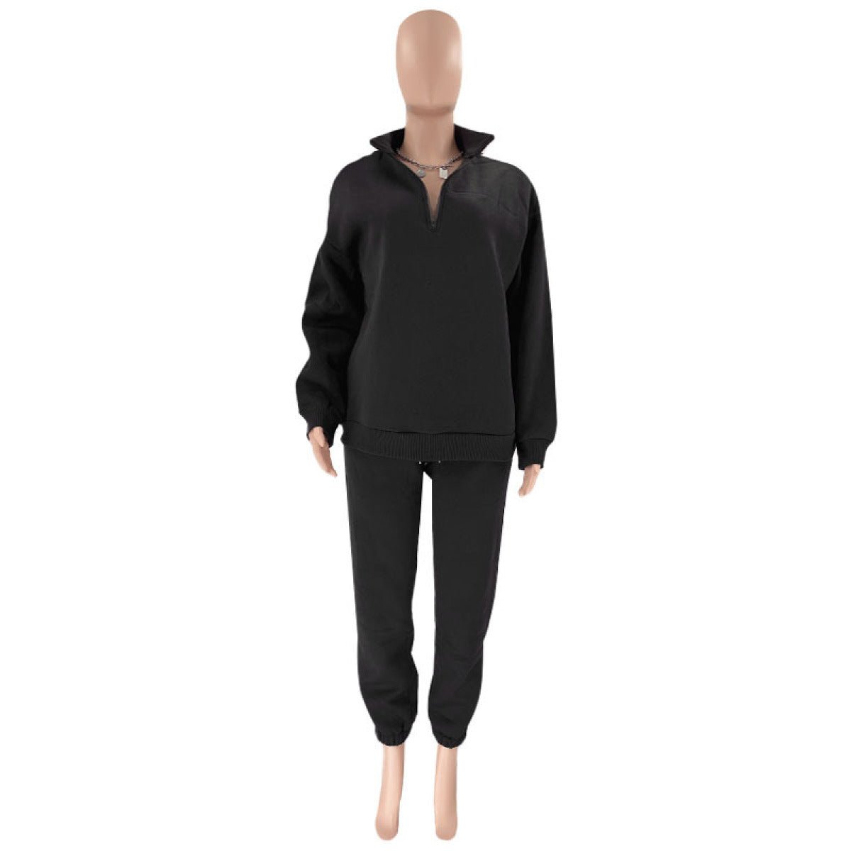 Stand-Up Collar Zipper Pullover Long-Sleeved Sweatshirts & Tie Pants Sets - Talk to the tee store