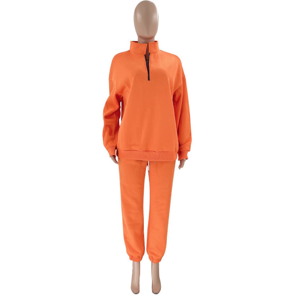 Stand-Up Collar Zipper Pullover Long-Sleeved Sweatshirts & Tie Pants Sets - Talk to the tee store