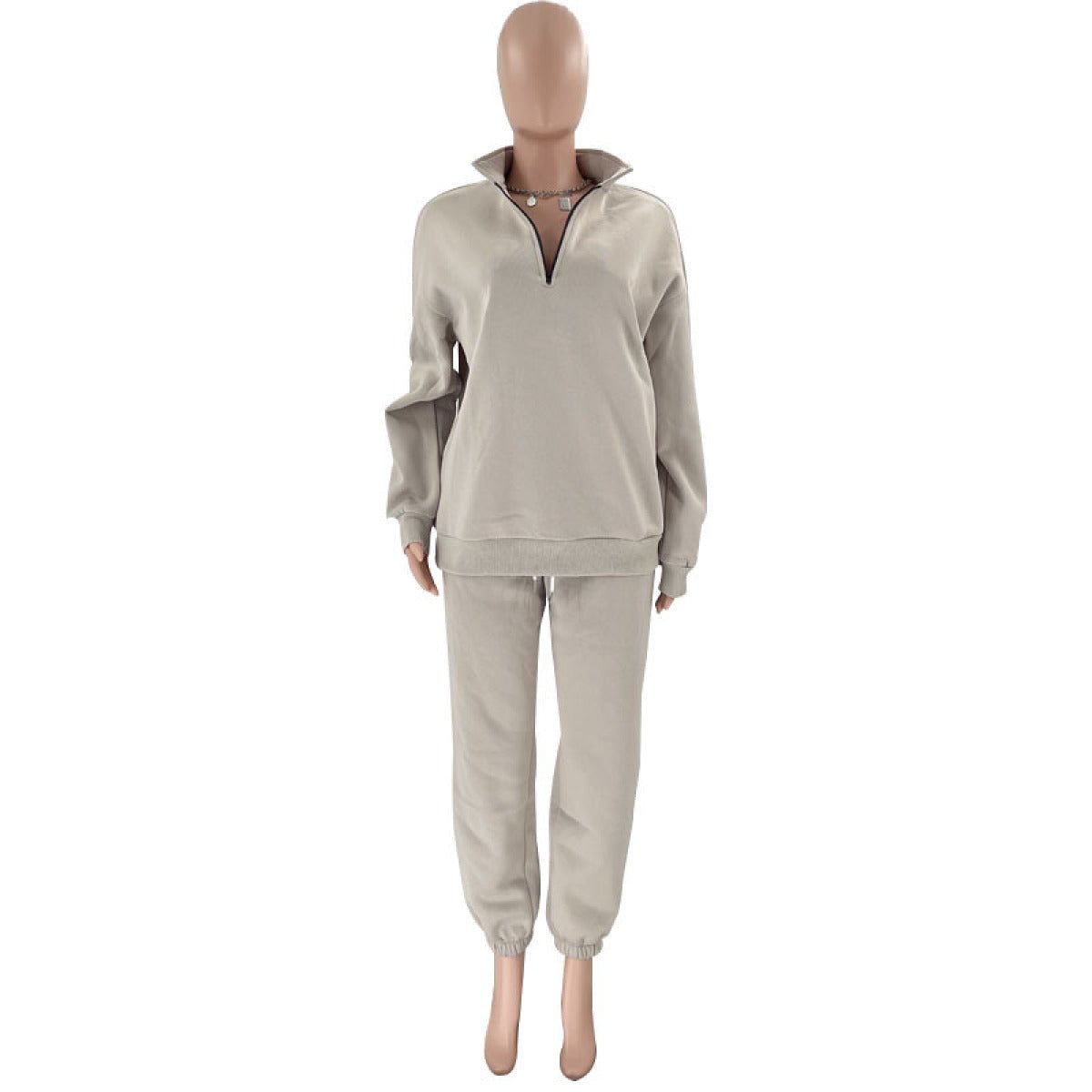 Stand-Up Collar Zipper Pullover Long-Sleeved Sweatshirts & Tie Pants Sets - Talk to the tee store
