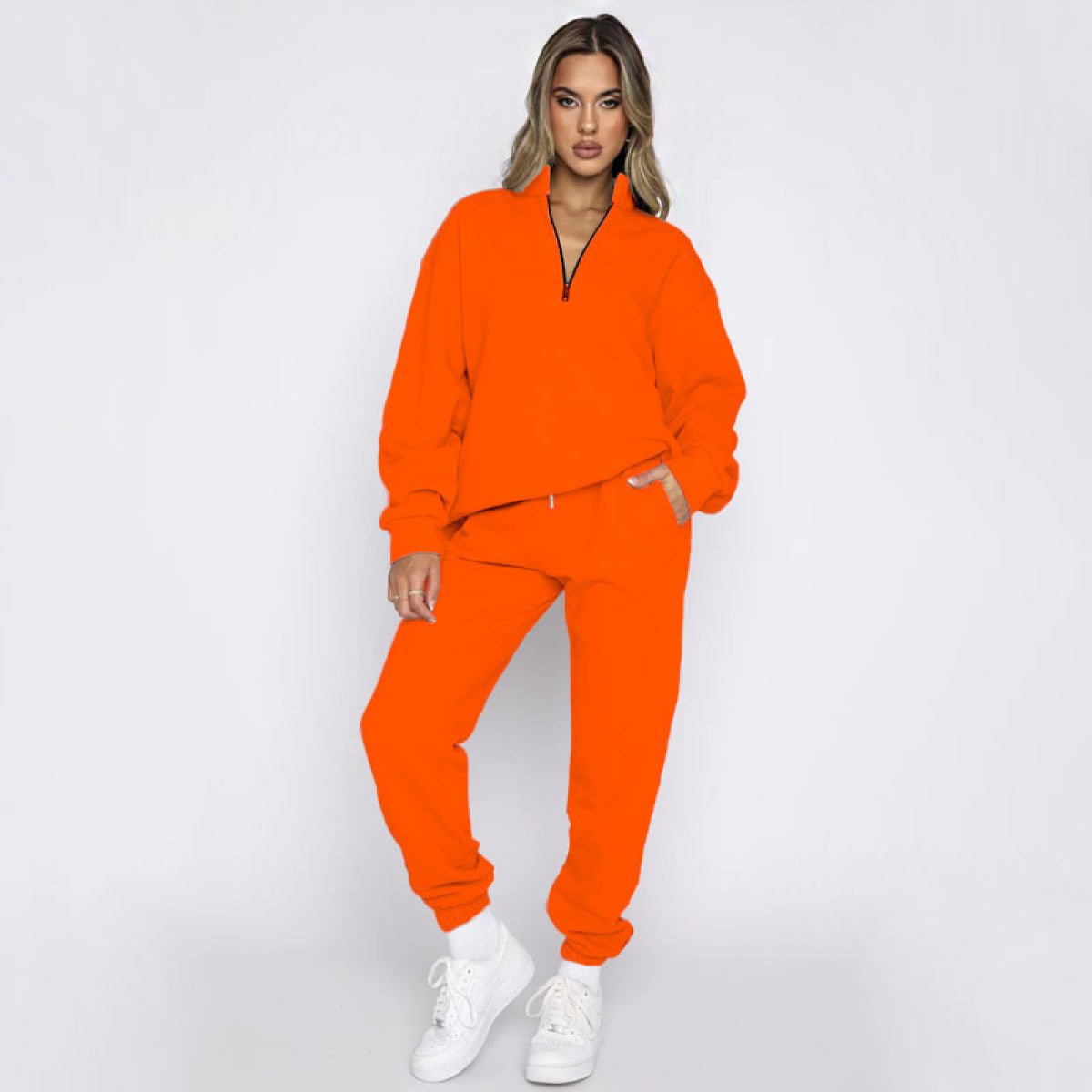 Stand-Up Collar Zipper Pullover Long-Sleeved Sweatshirts & Tie Pants Sets - Talk to the tee store