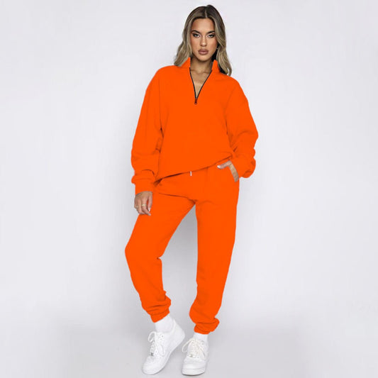 Stand-Up Collar Zipper Pullover Long-Sleeved Sweatshirts & Tie Pants Sets - Talk to the tee store