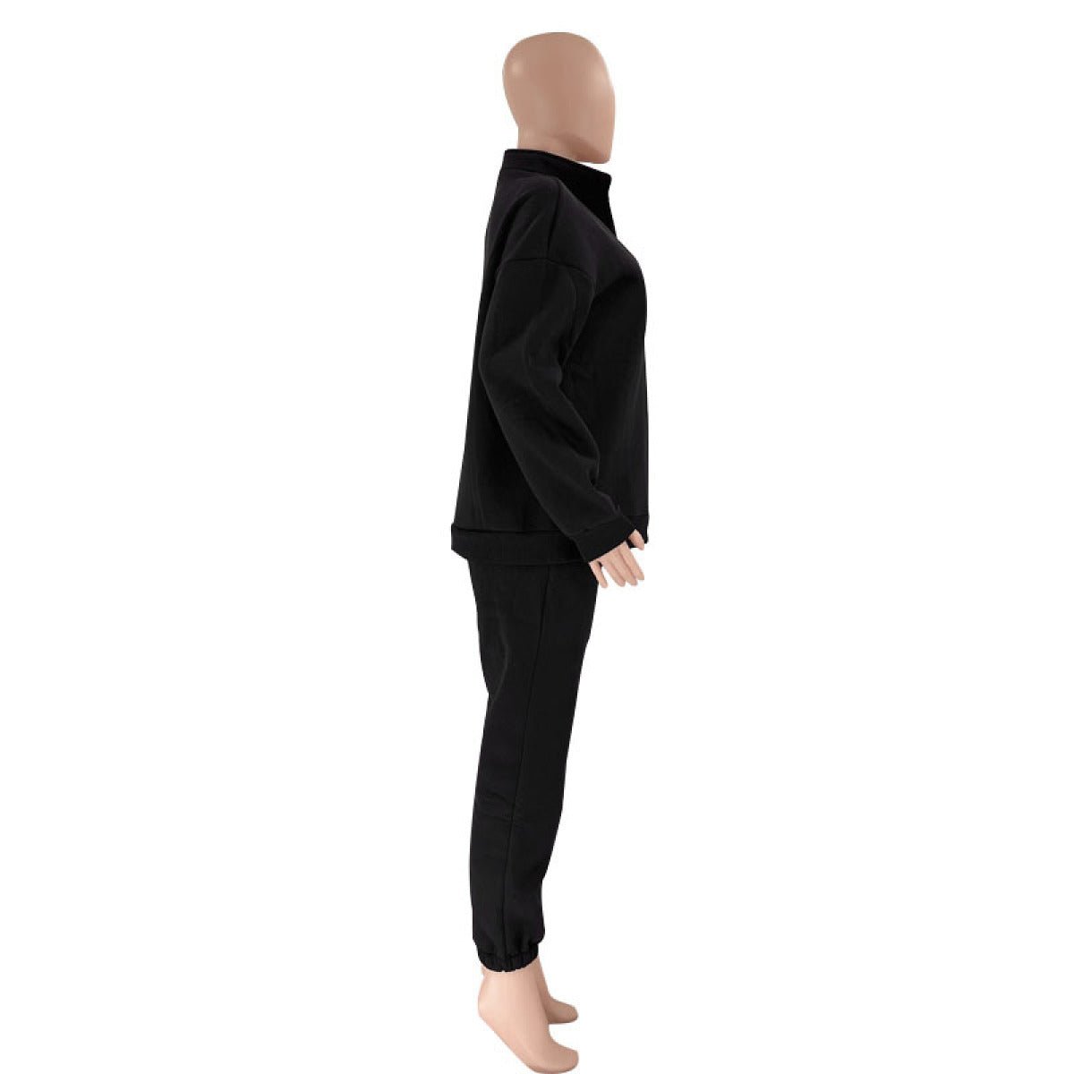 Stand-Up Collar Zipper Pullover Long-Sleeved Sweatshirts & Tie Pants Sets - Talk to the tee store