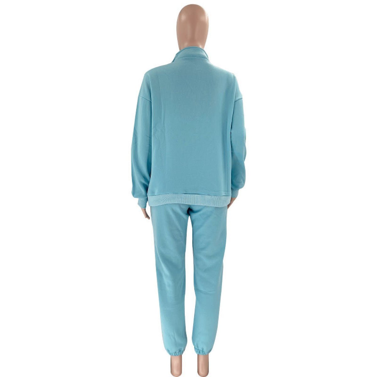 Stand-Up Collar Zipper Pullover Long-Sleeved Sweatshirts & Tie Pants Sets - Talk to the tee store