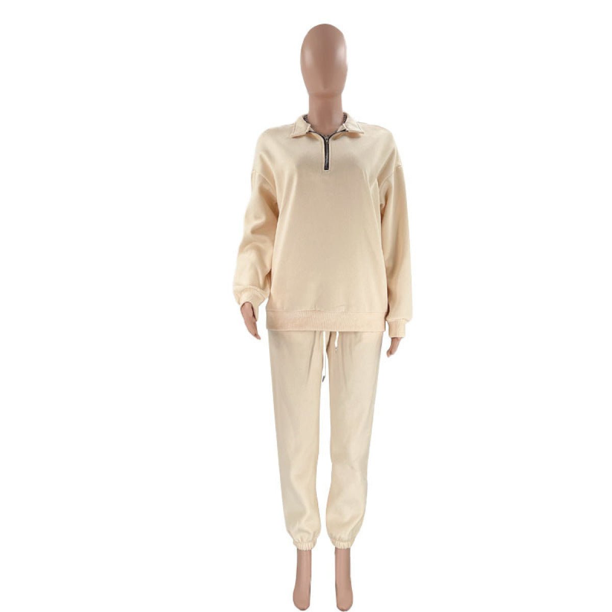 Stand-Up Collar Zipper Pullover Long-Sleeved Sweatshirts & Tie Pants Sets - Talk to the tee store