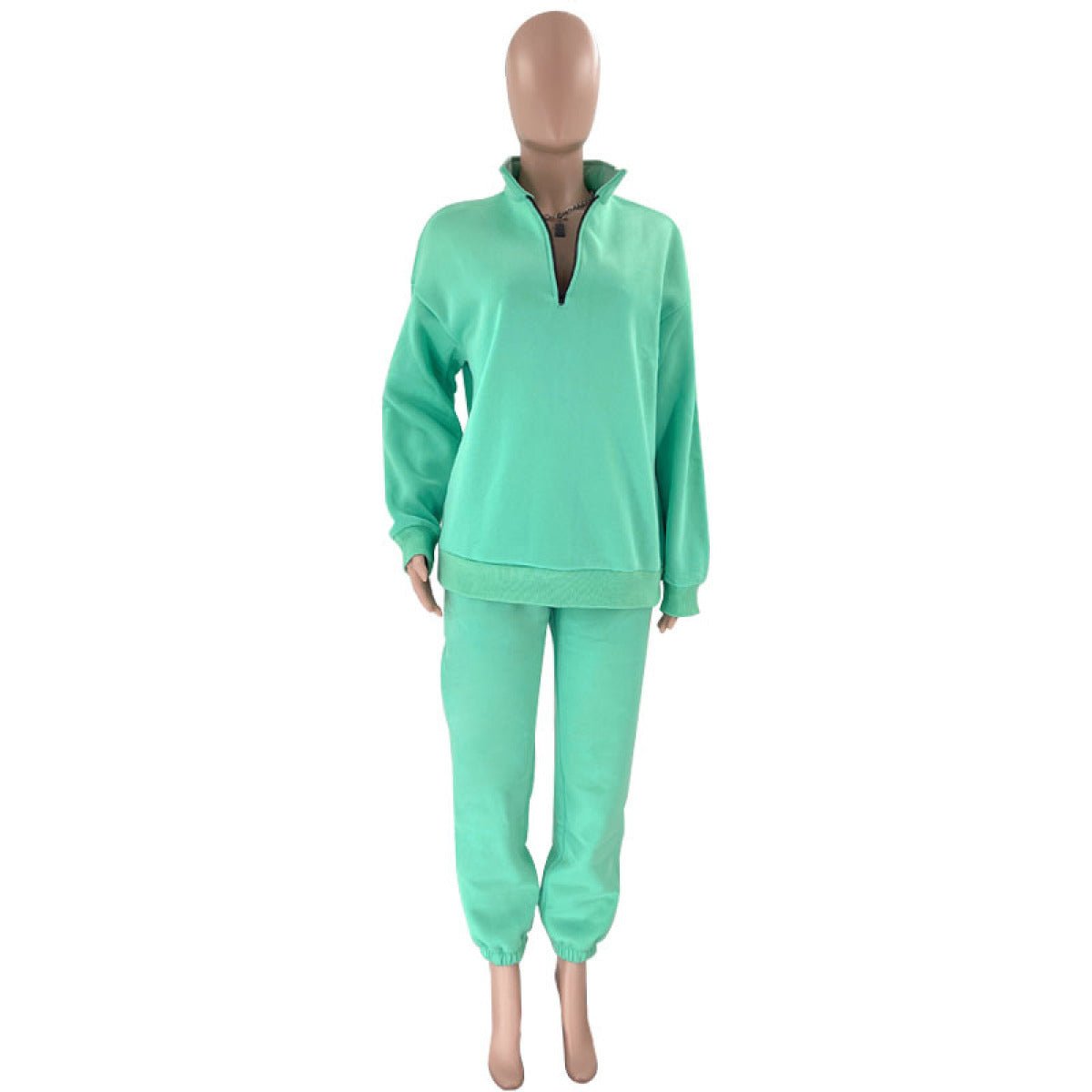 Stand-Up Collar Zipper Pullover Long-Sleeved Sweatshirts & Tie Pants Sets - Talk to the tee store