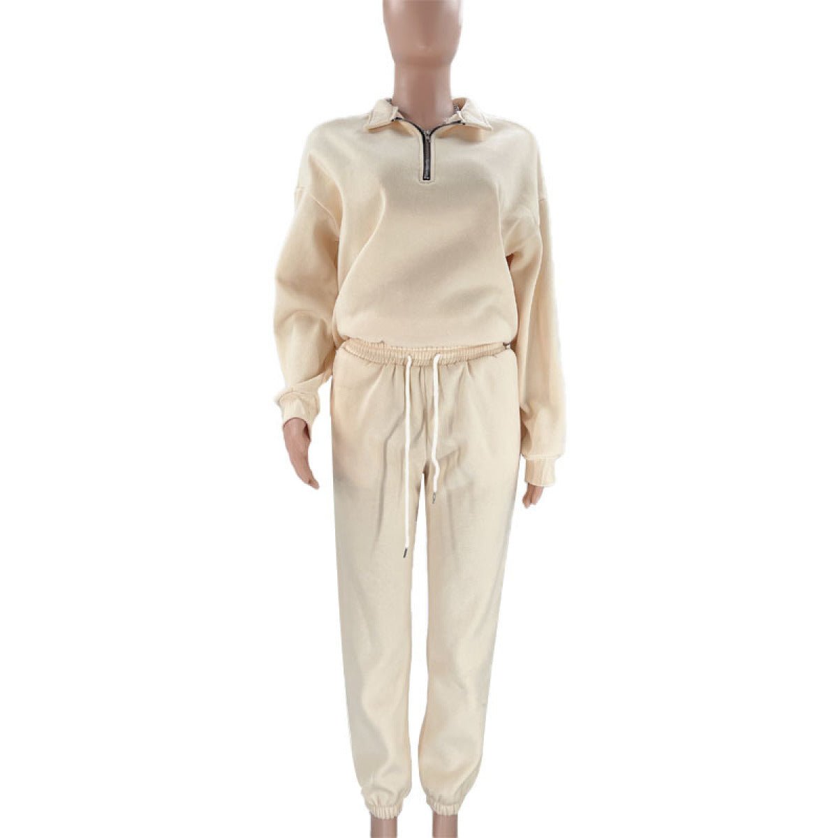 Stand-Up Collar Zipper Pullover Long-Sleeved Sweatshirts & Tie Pants Sets - Talk to the tee store