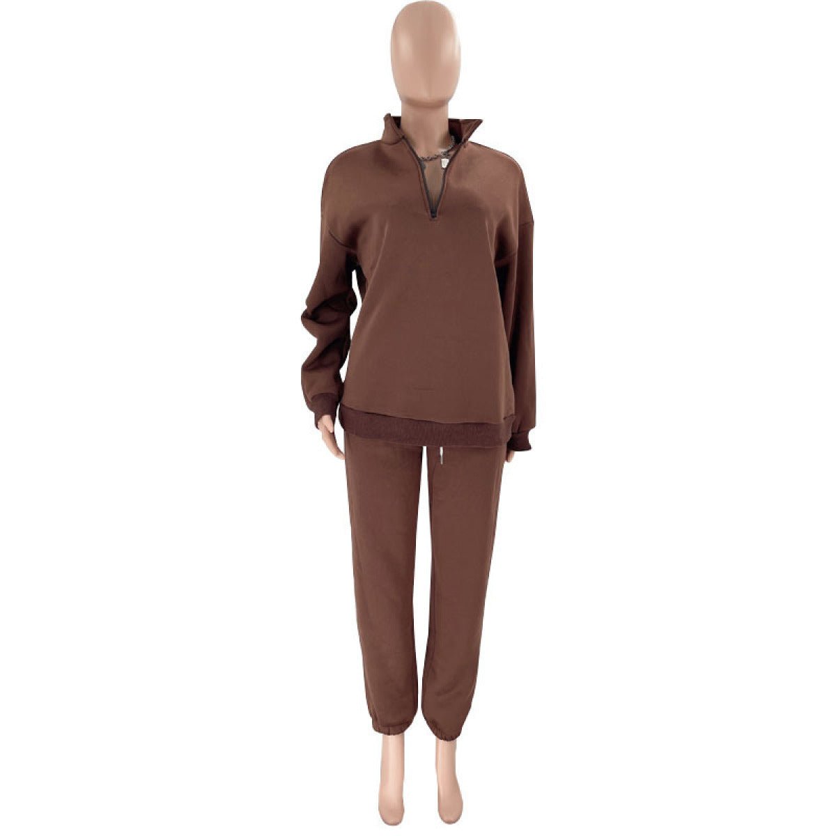Stand-Up Collar Zipper Pullover Long-Sleeved Sweatshirts & Tie Pants Sets - Talk to the tee store