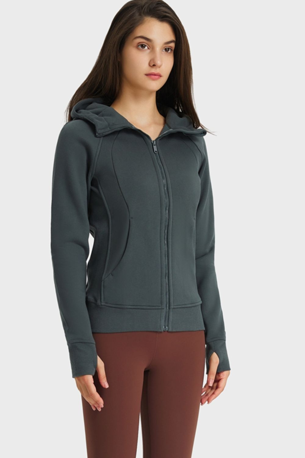 Zip Up Seam Detail Hooded Sports Jacket - Talk to the tee store