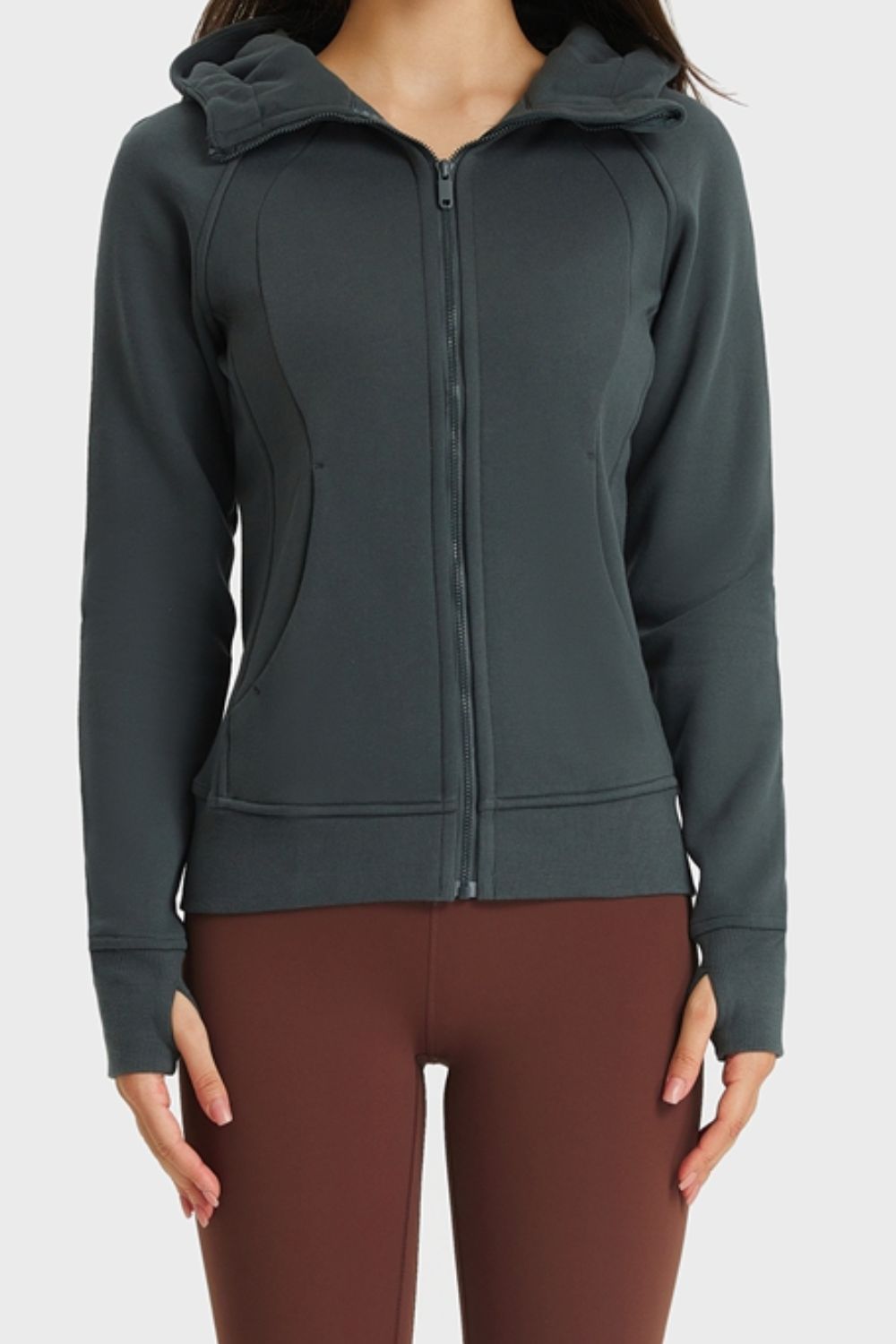 Zip Up Seam Detail Hooded Sports Jacket - Talk to the tee store