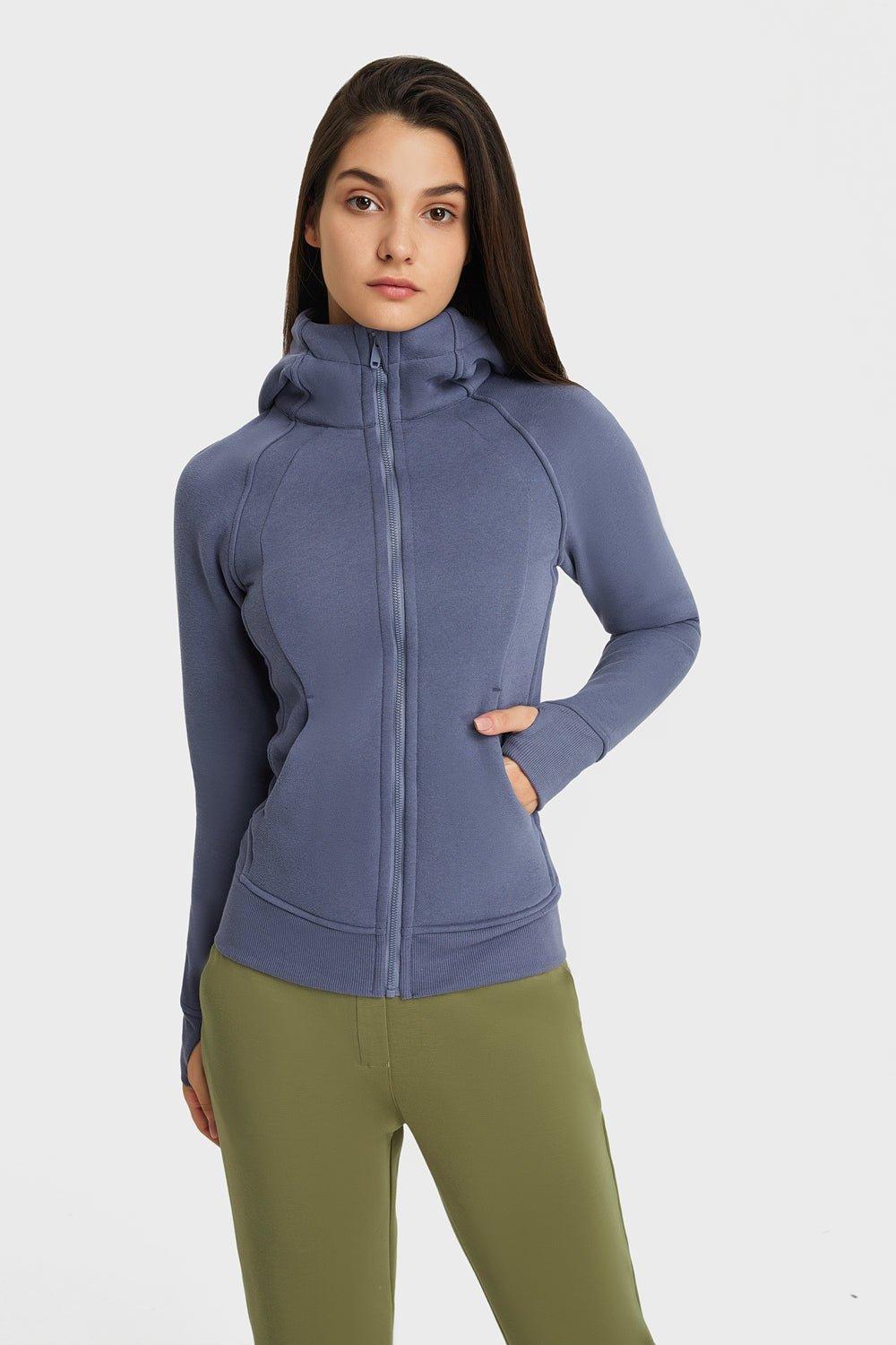 Zip Up Seam Detail Hooded Sports Jacket - Talk to the tee store