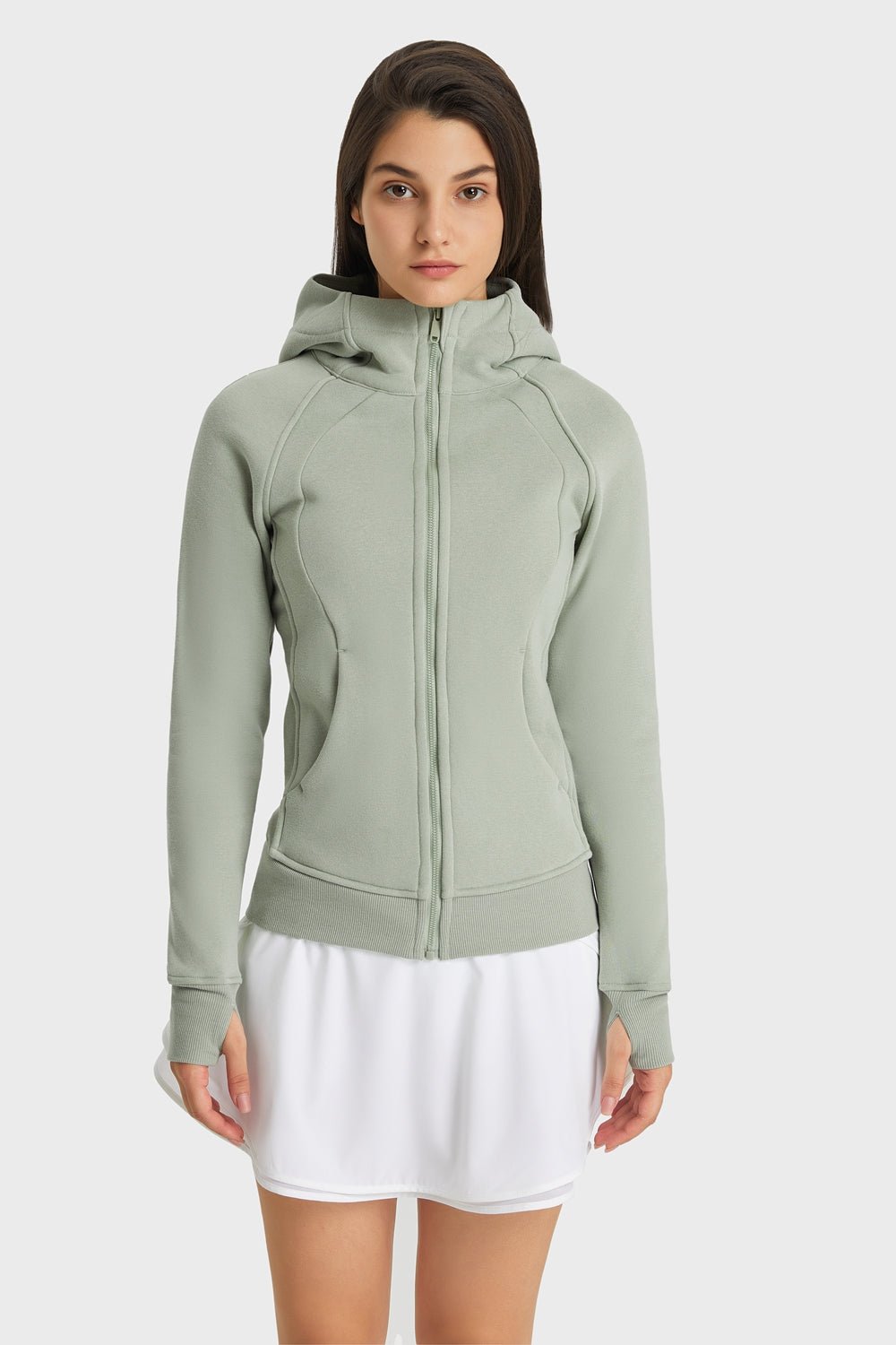 Zip Up Seam Detail Hooded Sports Jacket - Talk to the tee store