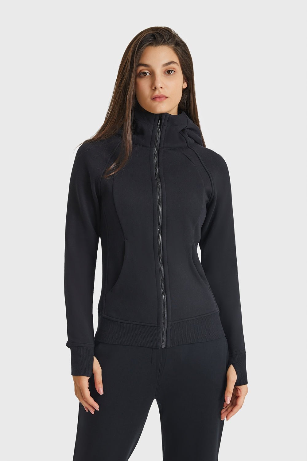 Zip Up Seam Detail Hooded Sports Jacket - Talk to the tee store