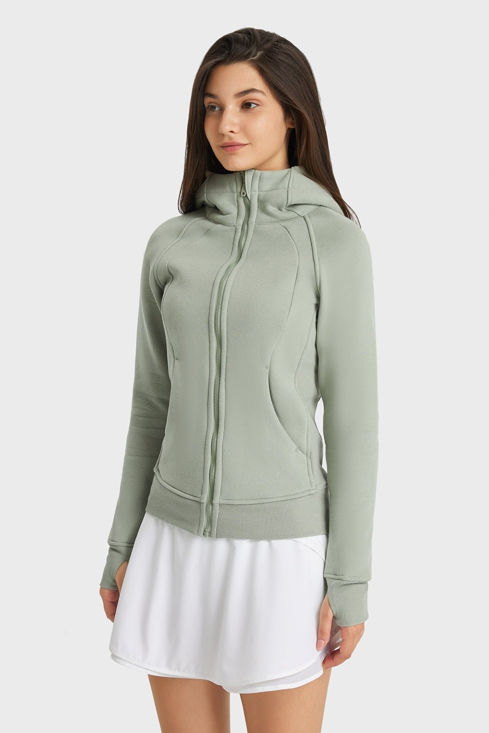 Zip Up Seam Detail Hooded Sports Jacket - Talk to the tee store