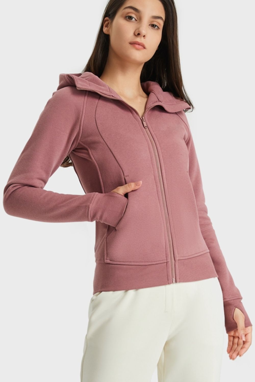 Zip Up Seam Detail Hooded Sports Jacket - Talk to the tee store